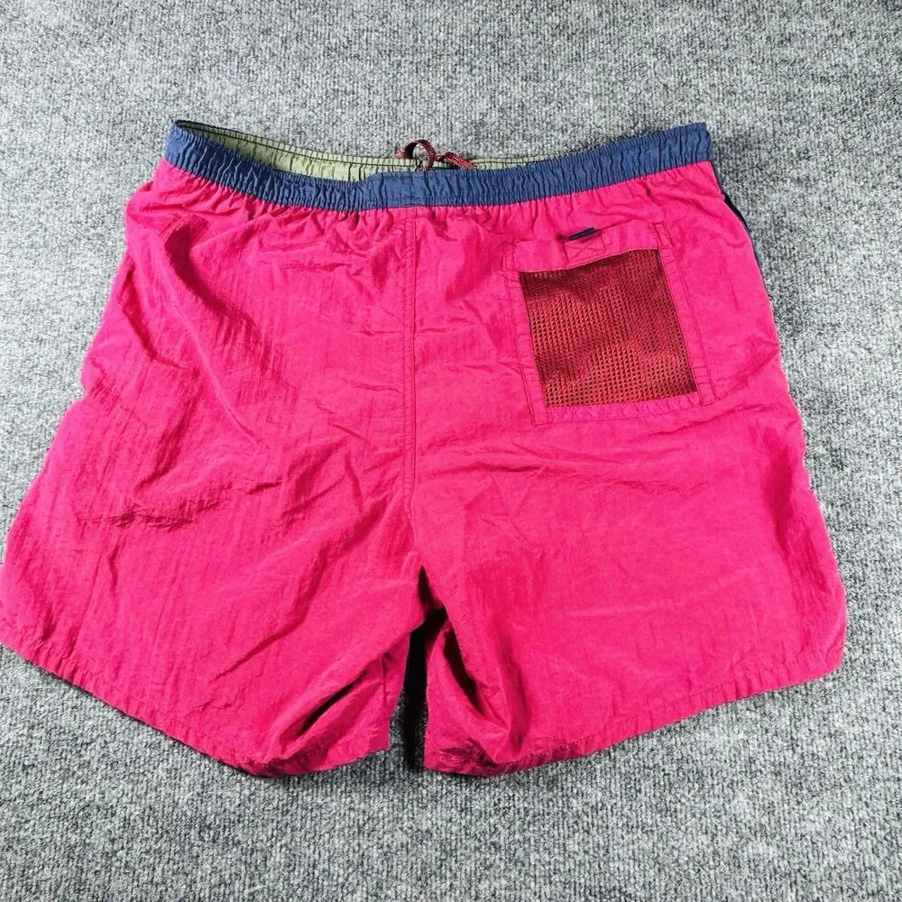 Vintage 90s Speedo Spell Out Swim Trunks Men's Colorblock Pink Navy Shorts Retro
